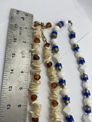 Lot 2 Pc Vtg Chunky Necklaces Blue Silver & White & Shell w Faux Amber Nuggets