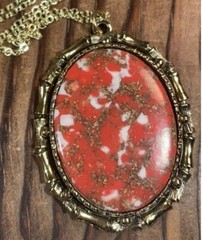 Vintage Pendant necklace red/orange gold white gold tone 14k Gold plated 18” *