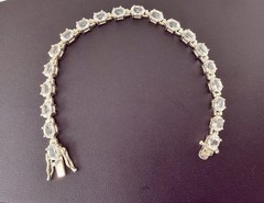 White Topaz Sterling Silver Oval Stones Prong Set Tennis Bracelet Thailand 7.4″