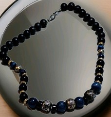 Estate Vintage Stunning Cloisonne Blue Sodalite Lava Bead Statement Necklace EUC