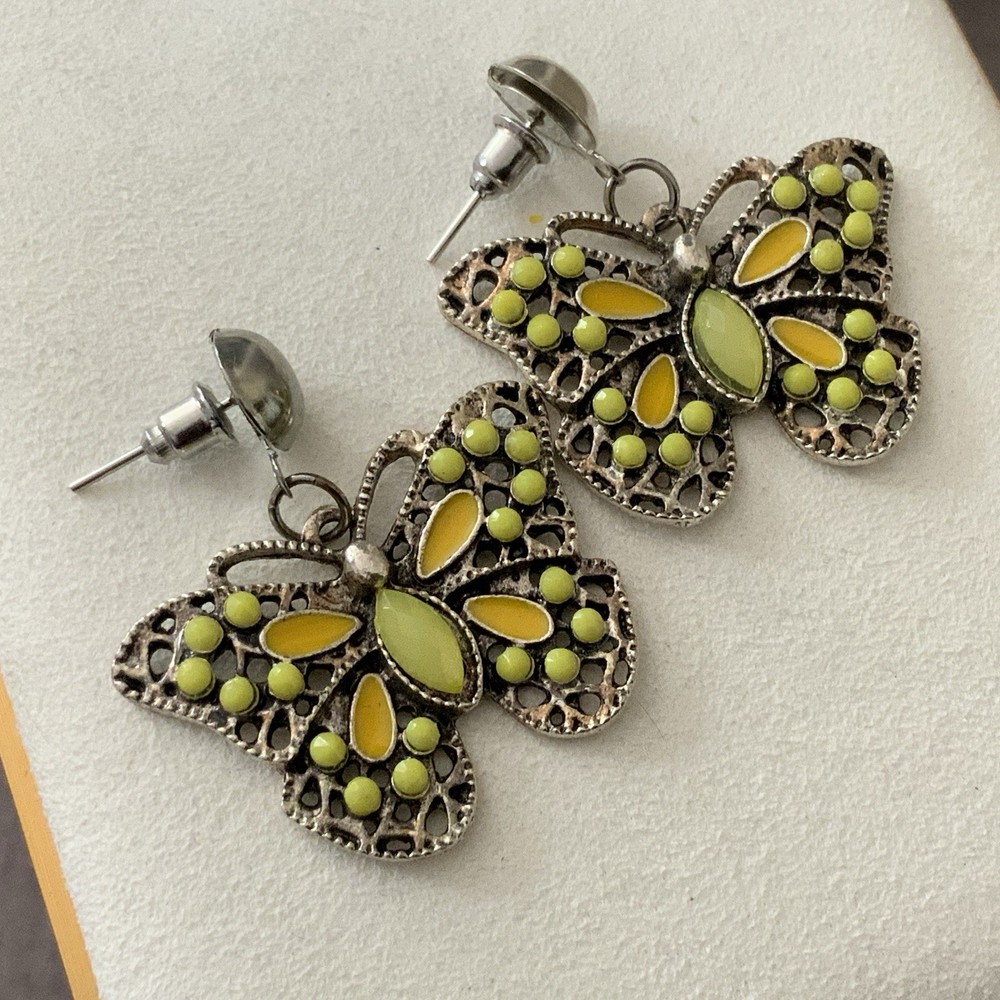 Yellow enamel 90s Butterfly Earrings Pierced filigree Y2K Spring jewelry