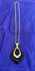 Vintage Avon Town and Country Pendant Necklace Gold Tone Brown Lucite 1974
