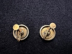 Pair of 10k Gold Engraved Flower in Blue Enamel Earrings 6 grams