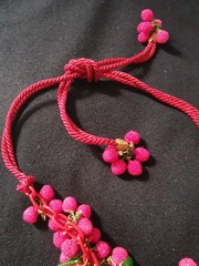 MIRIAM HASKELL HESS 20’S RED SILK CORD & LUCITE CHAIN CHOKER SUGAR BEAD CLUSTERS