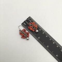 Vintage Sterling Silver Red Orange Coral Flower Hook Dangle Earrings 8.9g #97