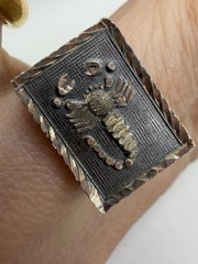 Vintage Sterling Silver Ring Scorpion Signet Bar Black Mens 8 8.5 Carved Rustic
