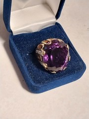 AMETHYST OVAL 14K SOLID GOLD & Diamonds Size 8 RING 26 Grams Huge