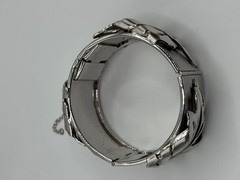 Vintage Whiting & Davis Bangle Bracelet Silver Tone Leaf Design Hinged READ