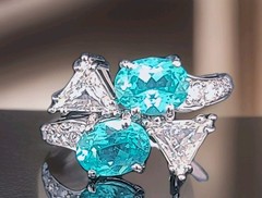 Platinum Vintage Natural Diamond Ring 3.94ct Oval Neon Blue Tourmaline
