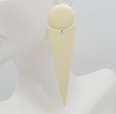 Minimalist Geometric Long Drop Dangle Metal and Cream Enamel Vtg 1980s Earrings