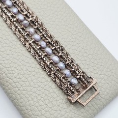 Vintage Multi Strand Bracelet Purple Bead Rhinestone Slide Clasp Antiqued Tone