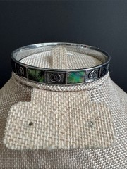 VTG 90s Abalone Shell Bear Paw Panel Bangle Silver Tone Maker Mark M
