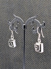 Vtg Sterling Silver Greek Key Maze Spiral Square Shape Hook Dangle 925 Earrings
