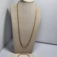 Vintage Sweet 14K Gold Overlay Rope Chain Necklace Bracelet Set 23” Signed
