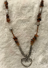 Vintage Amber Nuggets Silver Heart Pendant Necklace, Amber Memory Wire Bracelet