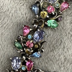 Vintage Hollycraft Rhinestone Bracelet Fruit Salad Silver Tone 7”