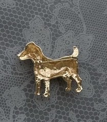 Dog vintage style brooch / enamel on gold tone metal