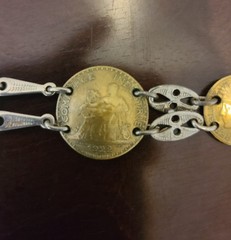WWII Trench Art French Franc Coin Bracelet 1921 1922 1939 1941 Vintage Jewelry