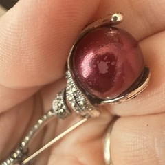 Judith Jack Brooch Sterling Silver Marcasite Pin Red Imitation Pearl $110 Deco
