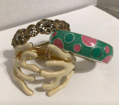Bracelet Lot Hinged Cuff Clamper/Stretch Rhinestone Enamel Silver/Gold Tone