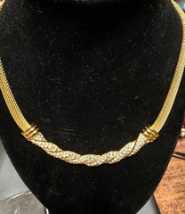 Swarovski Gold Mesh Choker Necklace Twisted Pave Crystal Signed Mint Condition