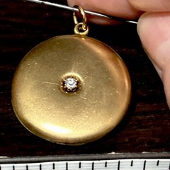 Victorian 9.9g Round Matte Gold Filled Locket Pendant Photo C Co Stamp CZ Stone