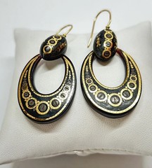 Pique Antique Victorian Dangle 14 Kt Gold and Silver Inlay Earrings