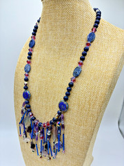 Vtg roxsann Chinese Silver Cloisonné Amethyst Lapis Antique Glass Jewelry Set