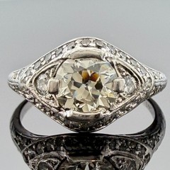 Art Deco Style Platinum Old European Cut Diamond Ring SI1 J Size 5.25