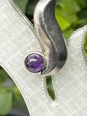 Vintage Mexico Sterling Modernist Amethyst Cabochon Screw Back Earrings