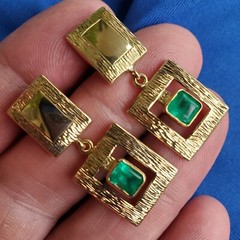Original EARTH MINED EMERALD Deco Design Earrings Vintage Style Dangles 14K GOLD