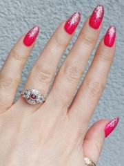 Vintage Style 14k White Gold Finish Lab Created Diamond and Ruby 925 Silver Ring