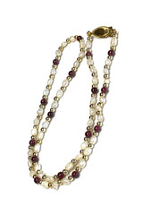 Vintage Genuine Rice Pearls & Almandine Garnet Beaded Necklace & Bracelet Set