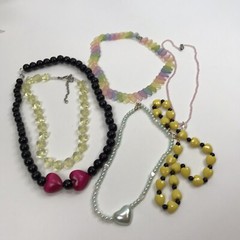 Vintage Necklace lot Heart Love Retro Rockabilly Plastic Wood Lucite kidcore