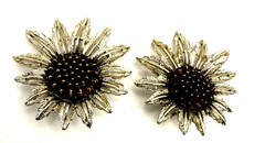 Vintage SARAH COVENTRY SUNFLOWER w/Amber Lucite Clip-on Earrings/Brooch/Pendant