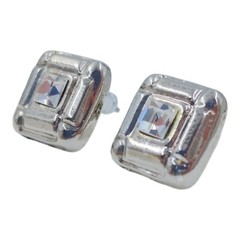 Square Clear Rhinestone Stud Earrings Pierced Vintage Classic Dainty