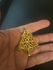 VINTAGE EISENBERG Gold Plated Red Blue Green Christmas Tree Brooch Pin 1950’s