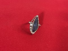 Vintage Emmons Black Marquise Cabochon Rhinestone Adjustable Ring Silver Tone Co