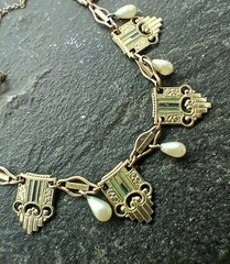 Original German Art Deco 1920s Rolled Gold Enamel Necklace by Rodi & Weinenberg