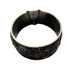 Antique Silver Plated 3-D Art Nouveau Hinged Cuff Bracelet Hallmarked