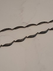 925 Sterling Silver Marcasite Necklace Black Teardrop Pendant Vintage Style 18″