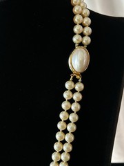 Vintage Double Strand Faux Pearl Necklace Mabe Cabochon Clasp 10mm 107.52g
