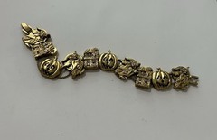 Vintage Halloween Gold Tone Charm Slide Bracelet Witch Pumpkin Haunted House