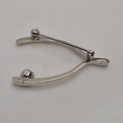 Sterling 925 Wishbone Brooch 1.25in Clear Stone Accent 2.41g Vintage