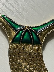 Vintage 1865 Signed Egyptian Revival Green Enamel Fringe Tassel Necklace 60s 64g