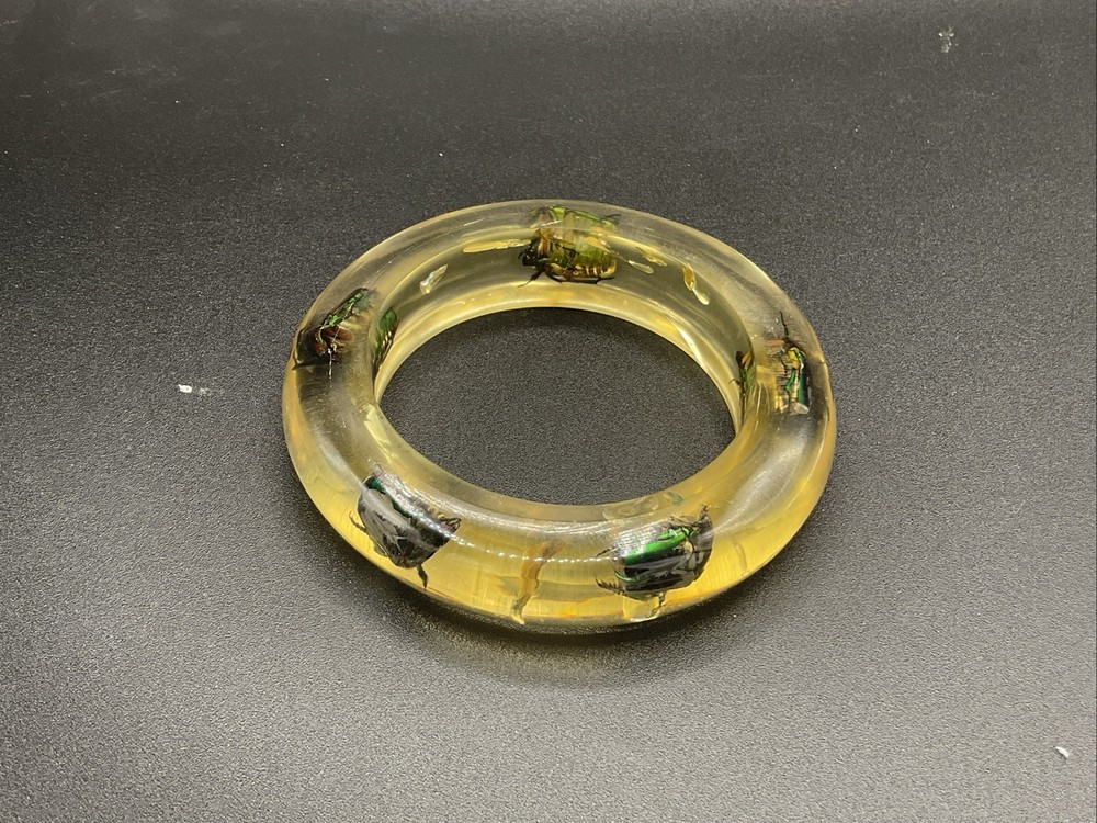 Clear Soft Yellow Vtg Beetle Bracelet Translucent Resin,,1960s, NOS(#1)