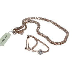 Anne Klein Rose Gold Tone Necklace & Bracelet Set Rhinestone Tag New