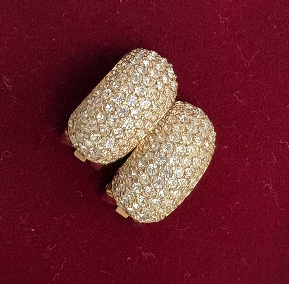 Vintage Christian Dior Clip on Earrings Pave Crystal Half Hoop