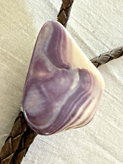 Vintage White Purple Swirl Purple Stone Cabochon Brown Faux Leather Bolo Tie