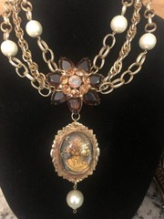 Vintage Juliana Rhinestone & Cameo Statement Necklace-Repurposed & One of a Kind